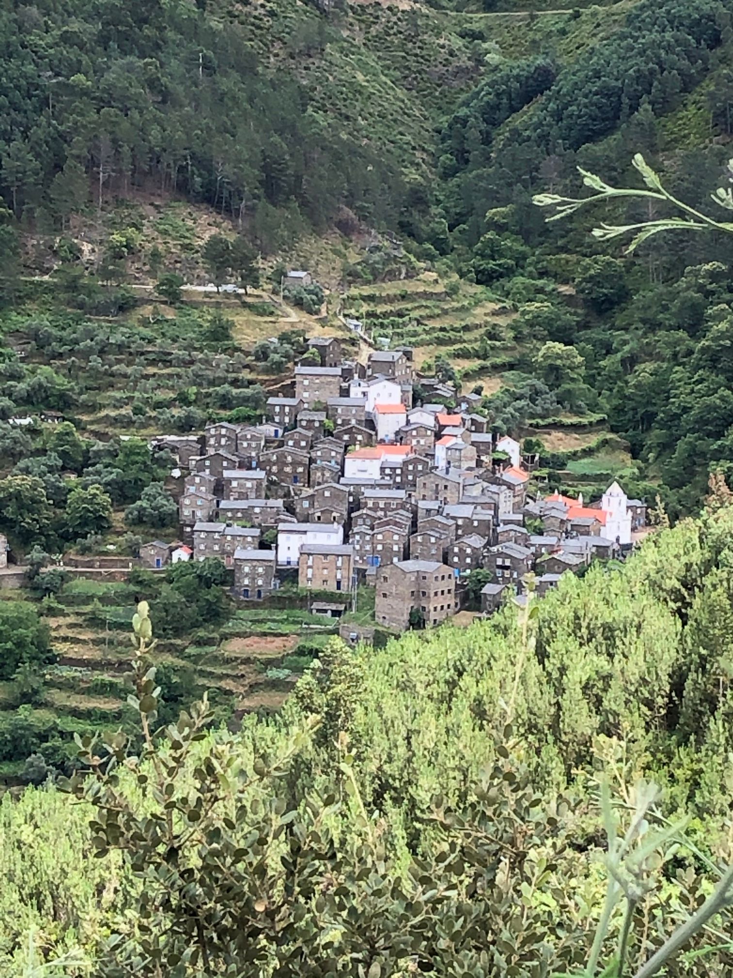 Couple enjoying hillside view, Chas de Egua, Portugal - Stock